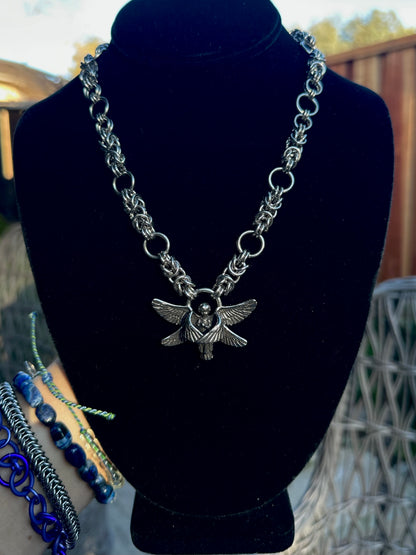 Stainless Steel Byzantine Chainmaille Angel Necklace