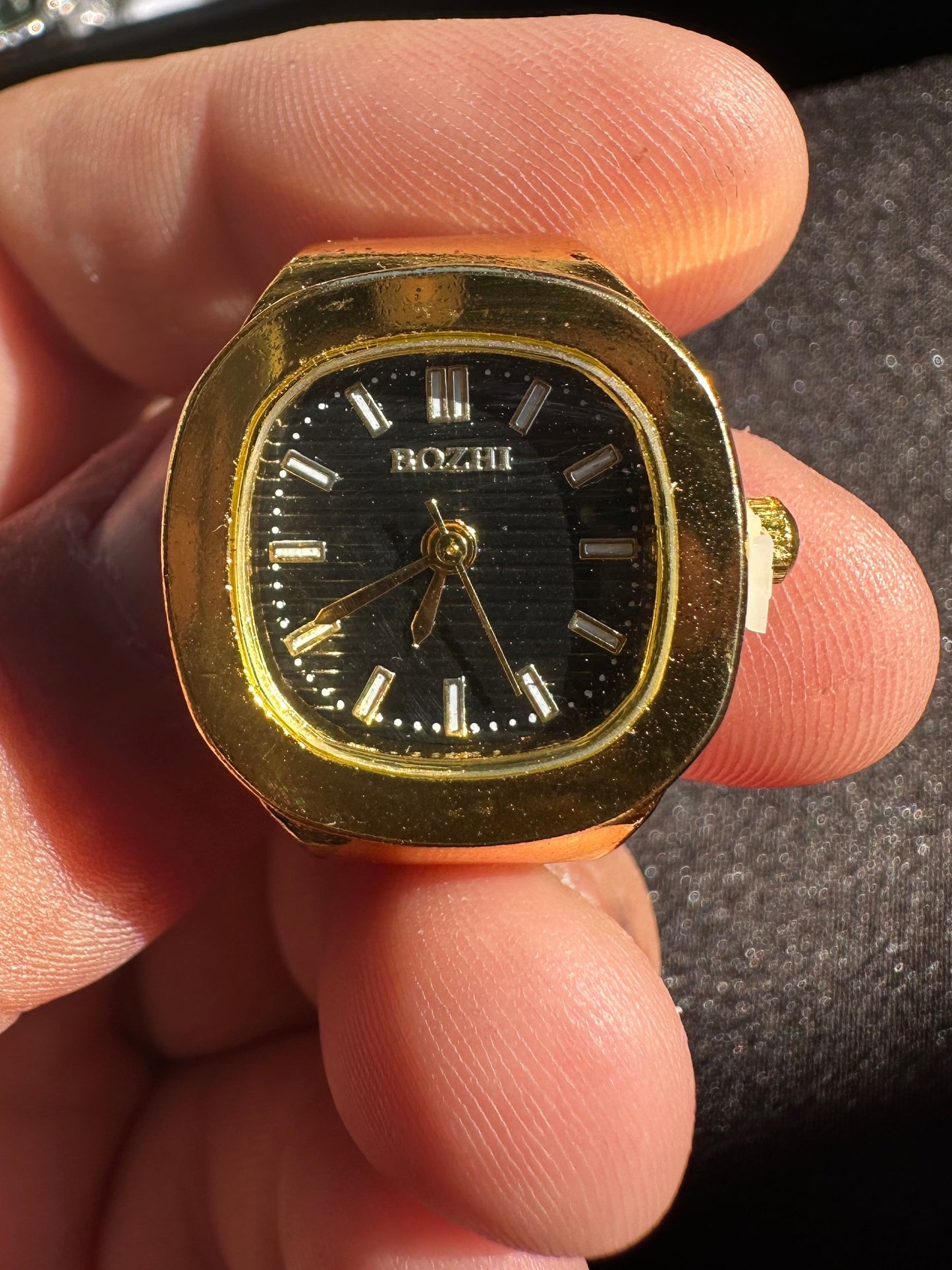 Black Square Gold Ring Watch