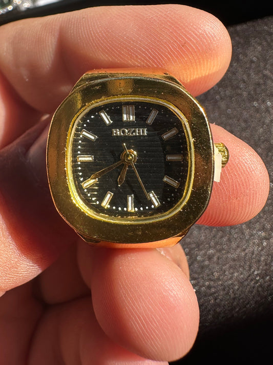 Black Square Gold Ring Watch