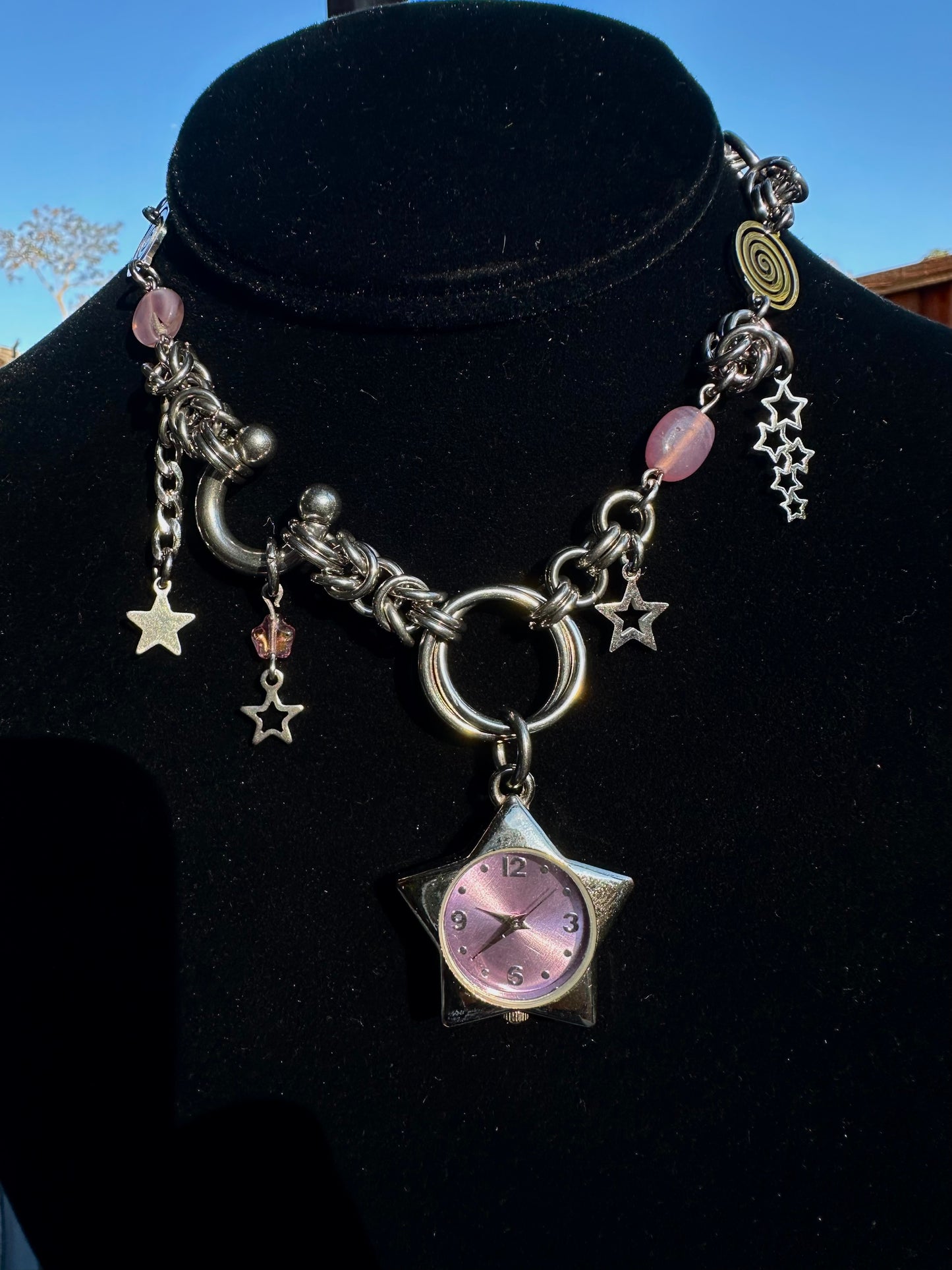 Celestial Pink Watch Star Chainmaile Necklace