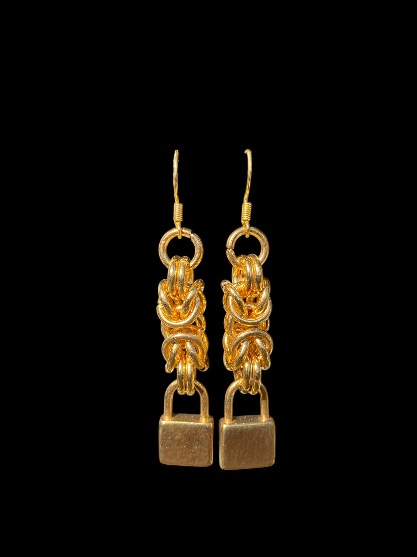 Gold Chainmail Lock Earrings