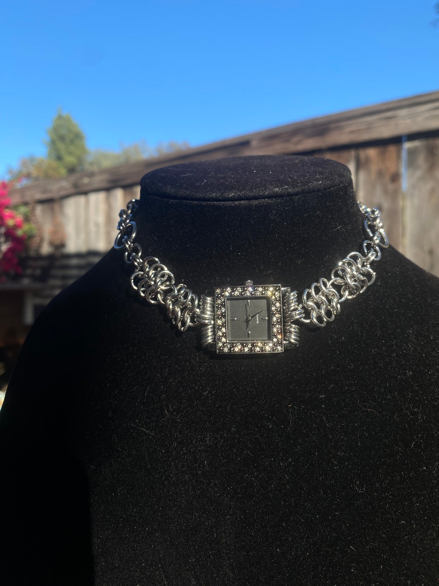 Stainless Steel Chainmail Watch Choker Necklace 