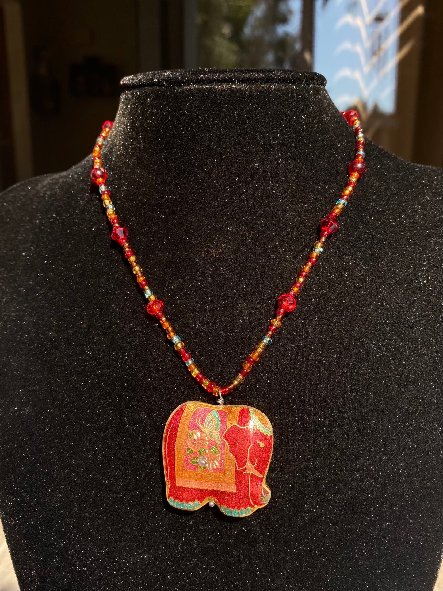 Glass & Cloisonné Elephant Necklace