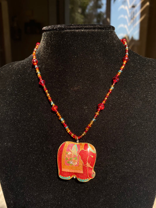Glass & Cloisonné Elephant Necklace