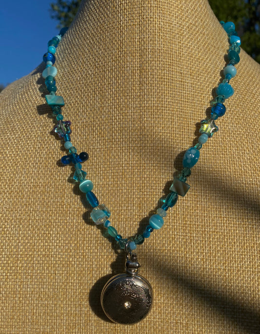 Blue “Pocket” Watch Necklace