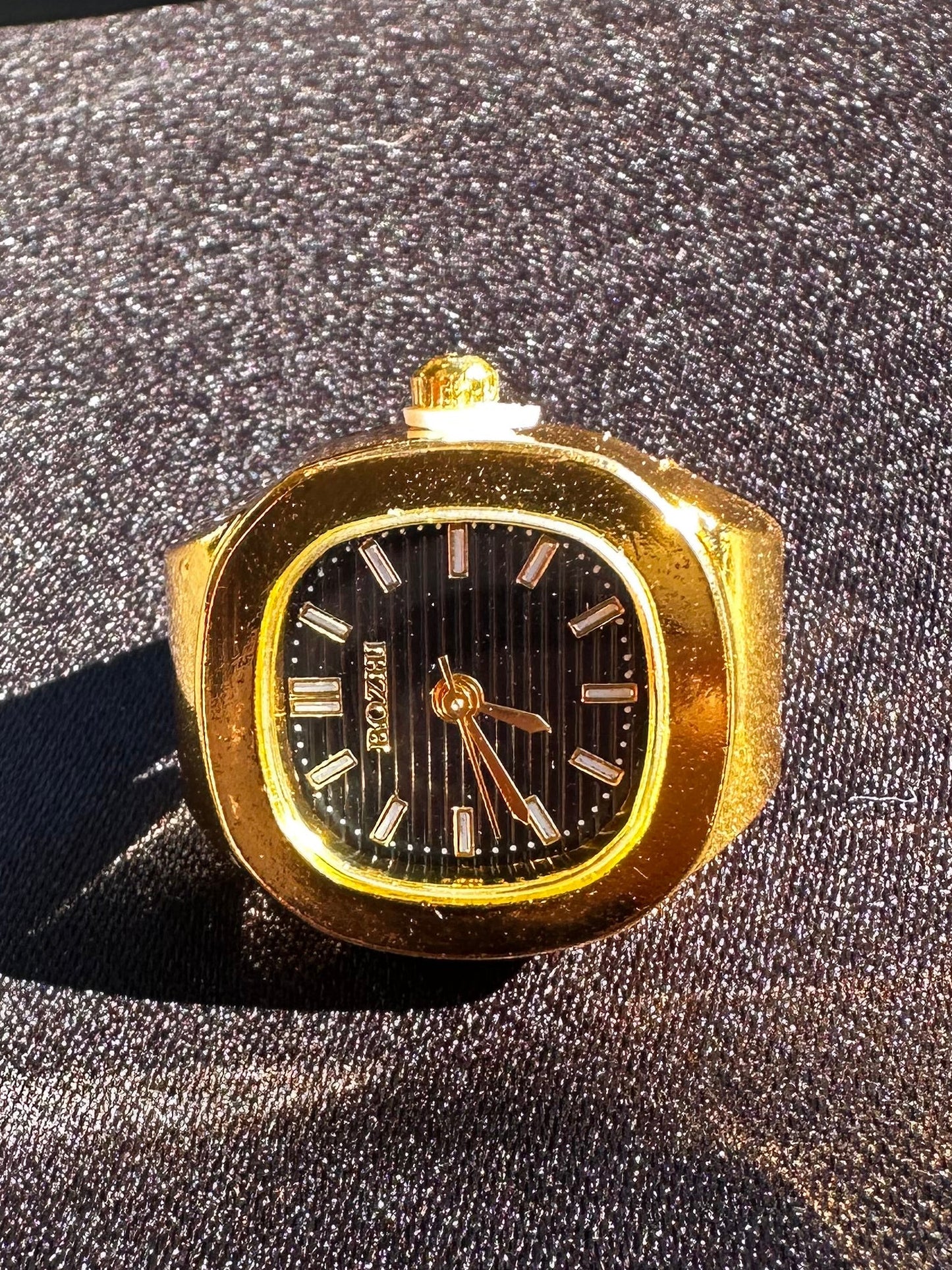 Black Square Gold Ring Watch
