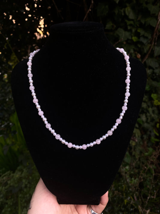 Faux Pearl and Rose Quartz Necklace