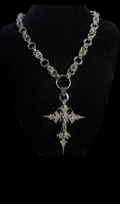 Skelton on Cross Chainmail Necklace