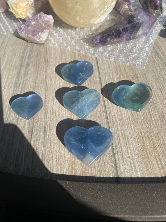 Rainbow Fluorite Heart Carvings