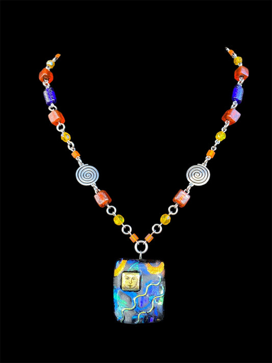 Flashy Dichroic Glass Moon Necklace