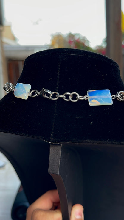 Opalite Stainless Steel Chainmaille Necklace