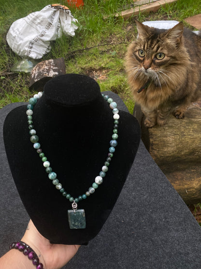 Chainmaile Moss Agate, Tree Agate & Ruby Zoizite Necklace