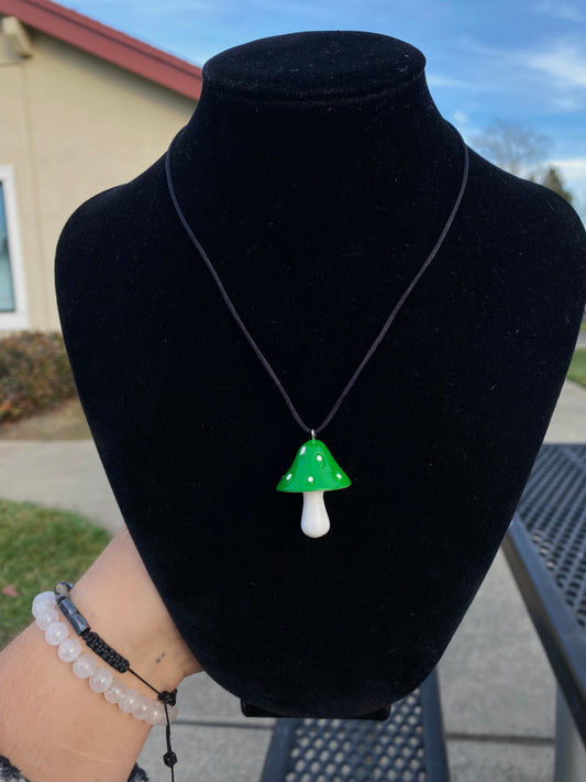 Simple Green Mushroom Pendant Necklace