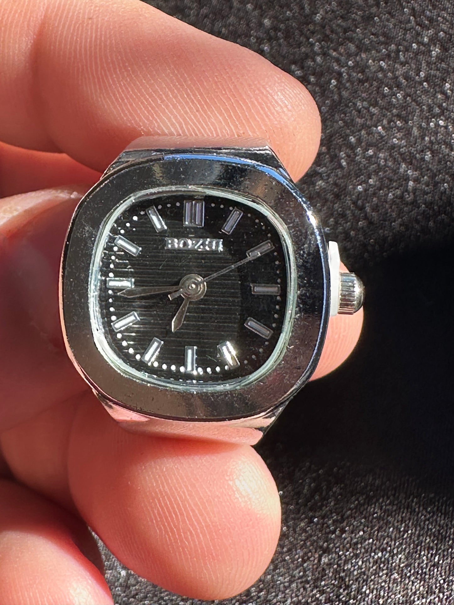Black Square Silver Ring Watch