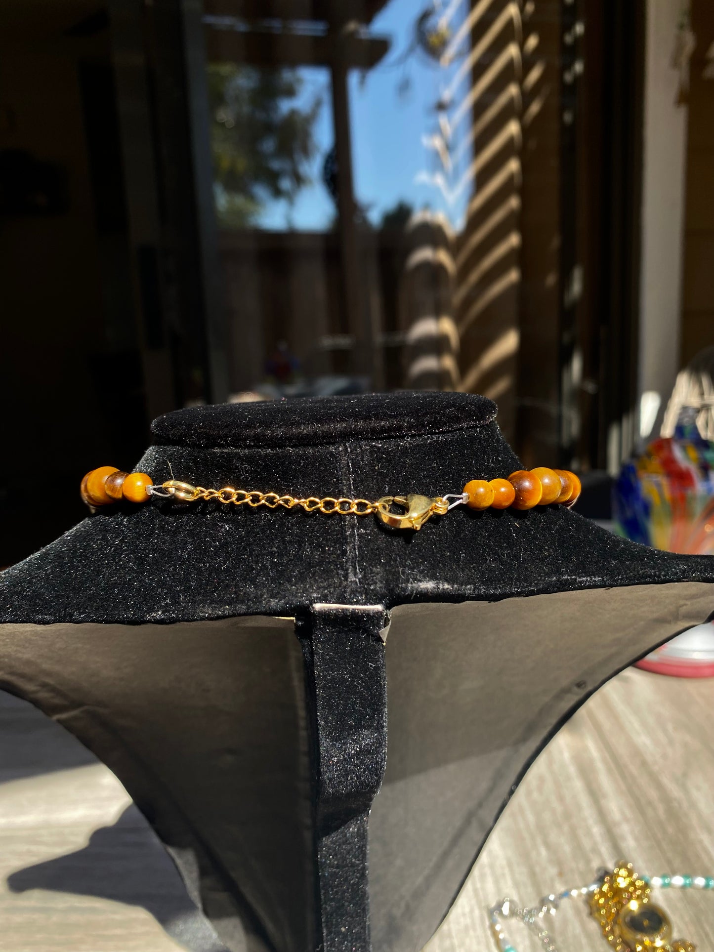 925 Stamped Gold Tear Drop Pendant & Tigers Eye Necklace