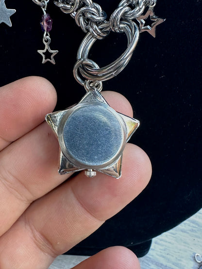 Celestial Pink Watch Star Chainmaile Necklace
