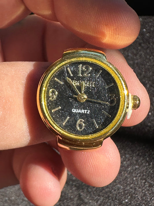 Sparkly Black Gold Ring Watch