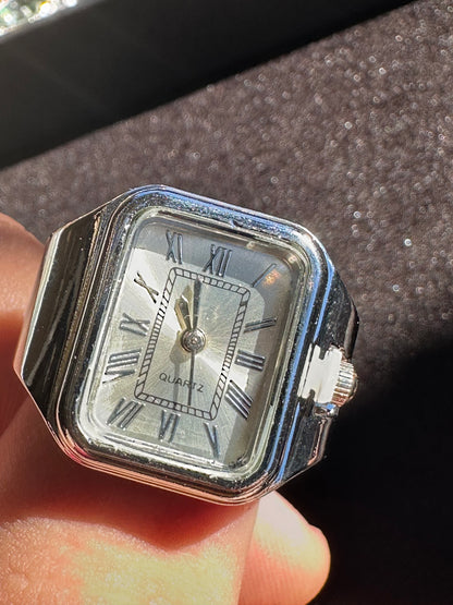 Rectangular Silver Ring Watch