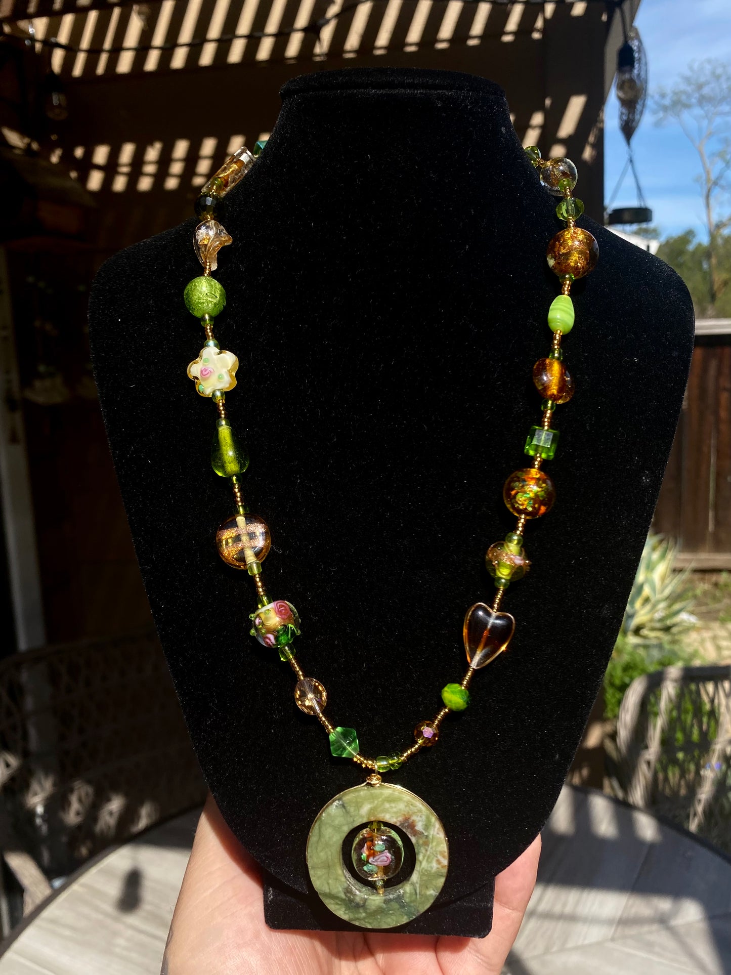 Green & Gold Serpentine Garden Fairy Necklace