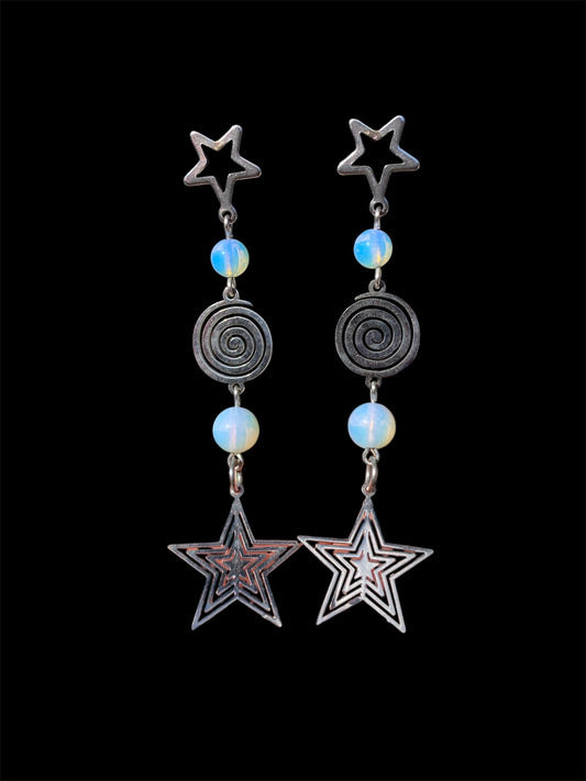 Star Stud Opalite Spiral Star Earrings 🌀