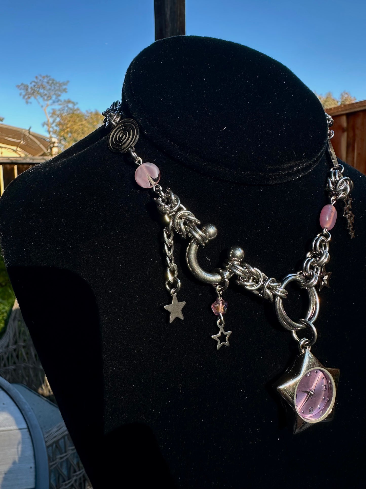 Celestial Pink Watch Star Chainmaile Necklace