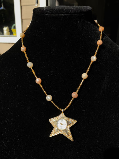 Sunstone & Gold Star Watch Necklace