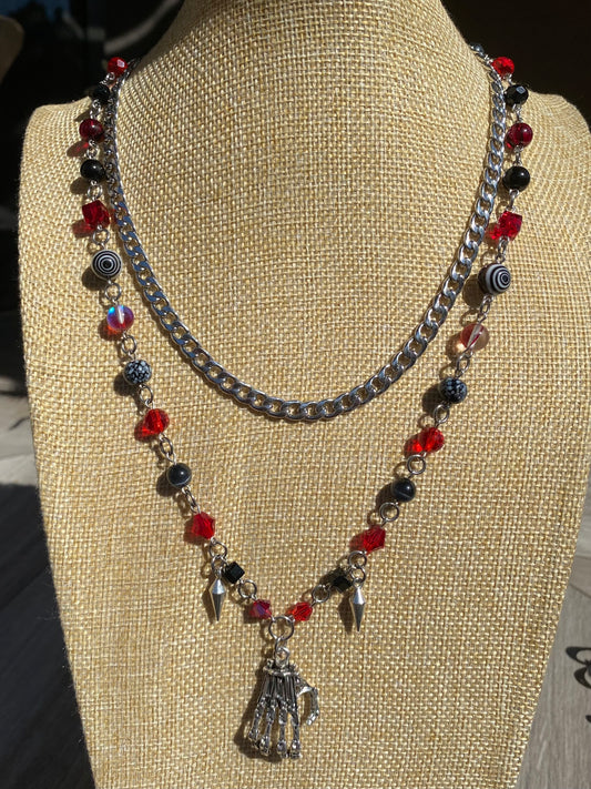 Alternative Black & Red Double Layered Necklace