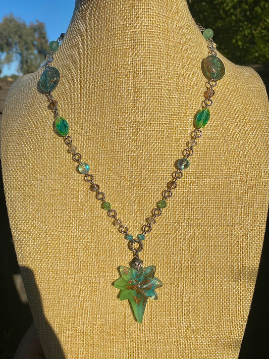 Green & Blue Lampwork Shooting Star Necklace