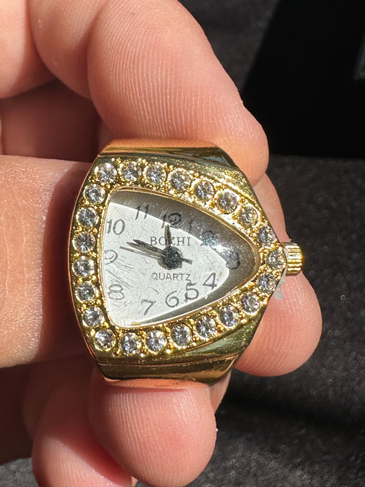 Asymmetrical Studded Gold Ring Watch