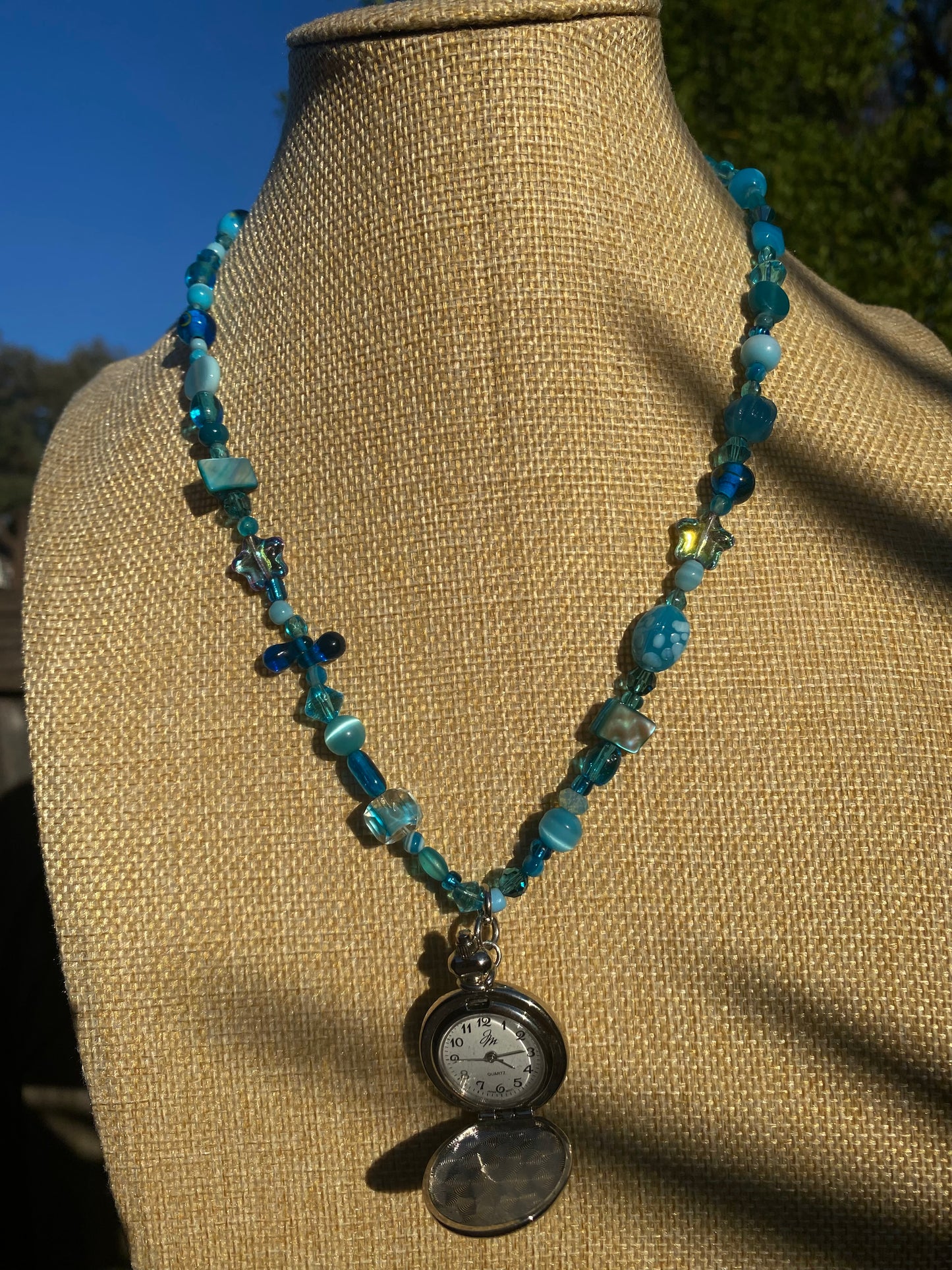 Blue “Pocket” Watch Necklace