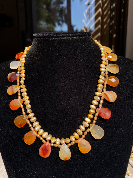 SH Faceted Carnelian & Freshwater Pearls