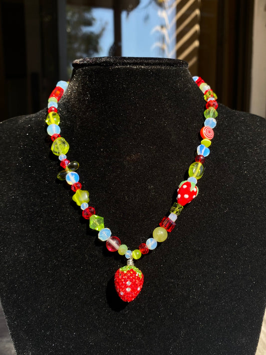 Asymmetrical Sparkly Strawberry Necklace