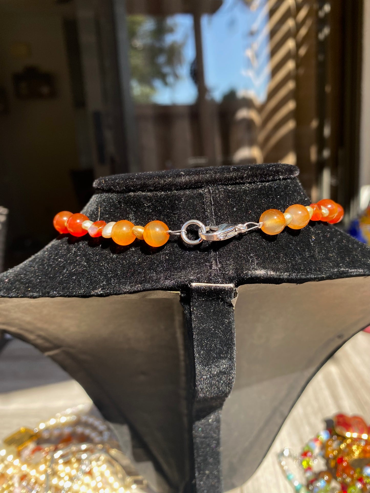 Carnelian Cross & Freshwater Pearl Necklace