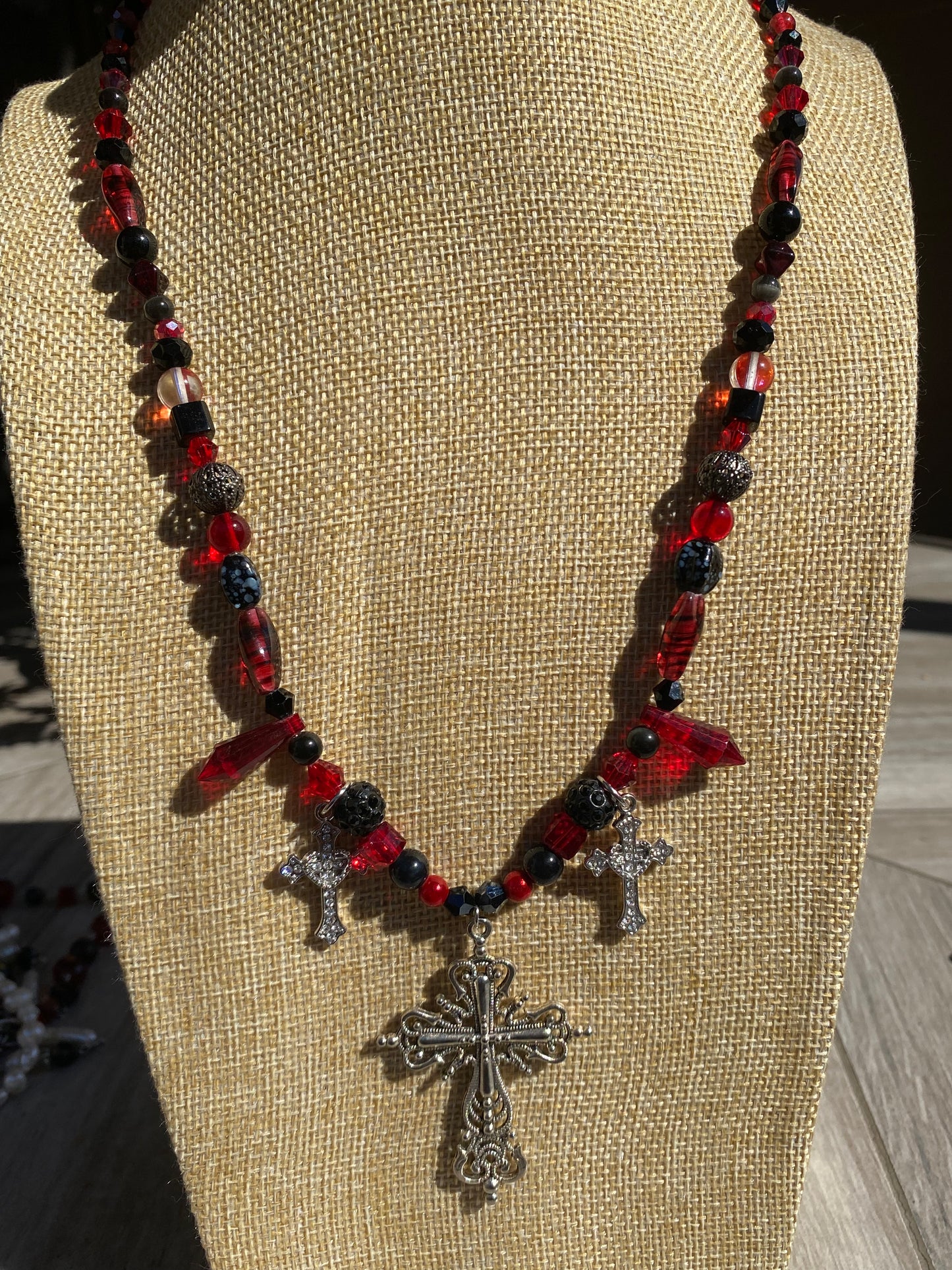 Red & Black Alternative Cross Necklace