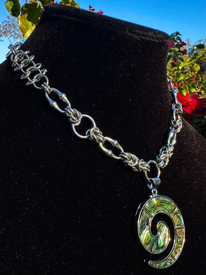 Abalone Spiral Stainless Steel Chainmaille Necklace