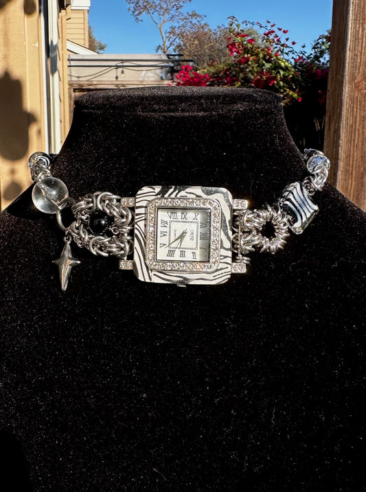 Zebra Watch Stainless Steel Chainmaille Choker