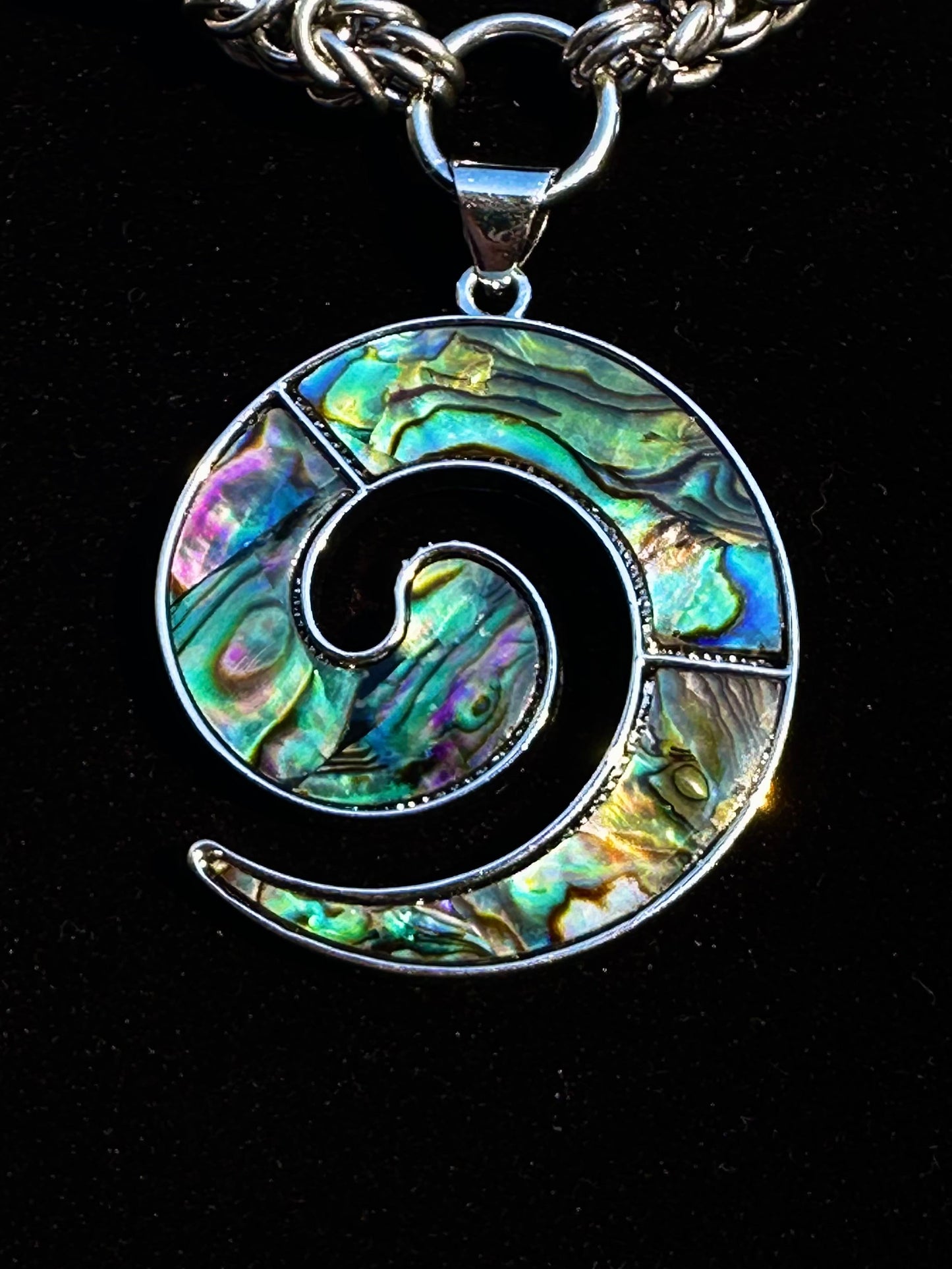 Abalone Spiral Stainless Steel Chainmaille Necklace