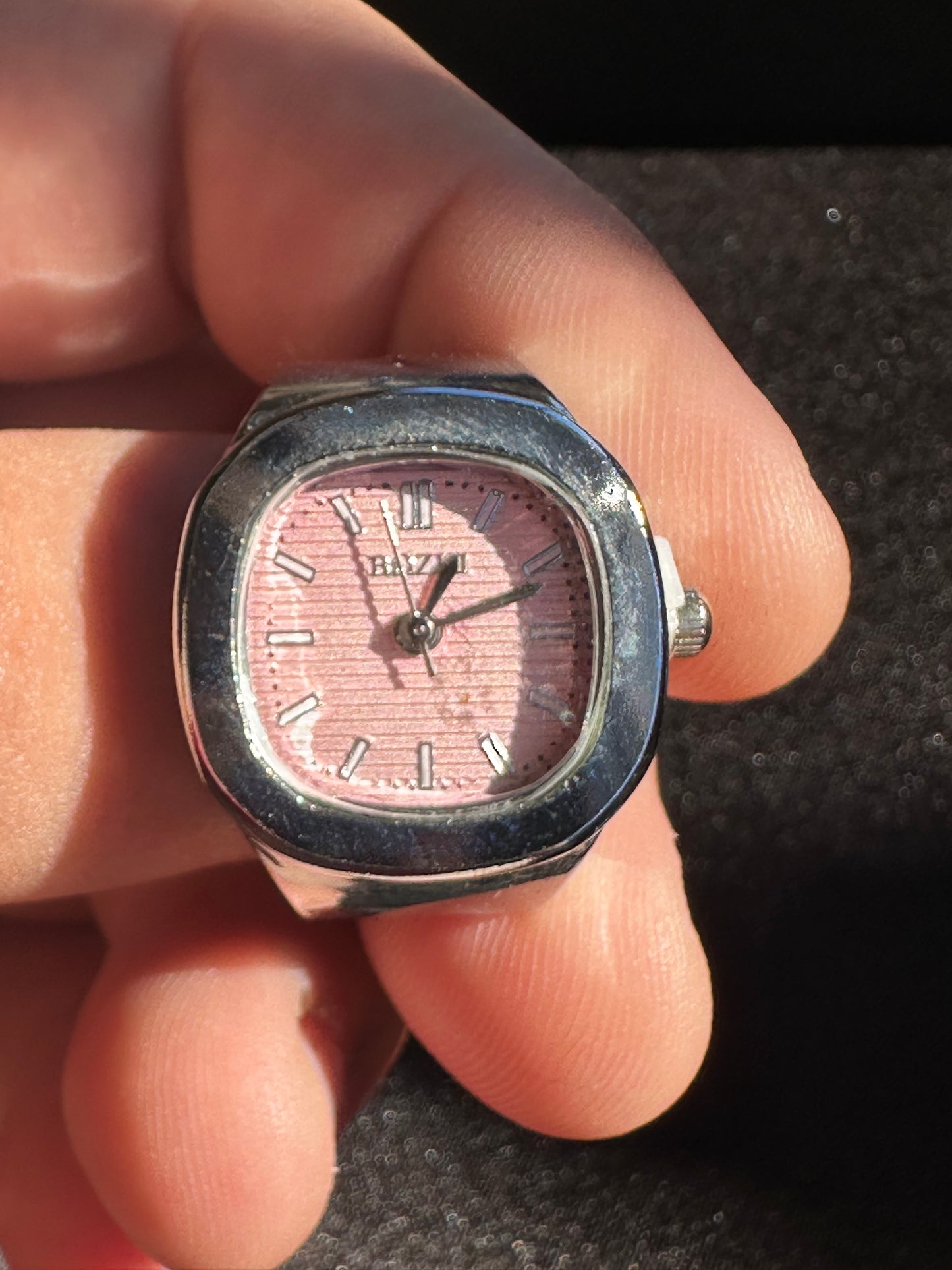 Pink Square Silver Ring Watch