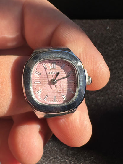 Pink Square Silver Ring Watch