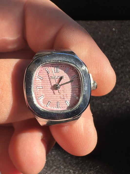 Pink Square Silver Ring Watch