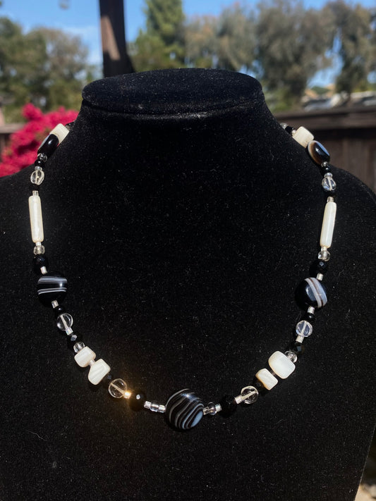 Striped Agate and Shell Necklace