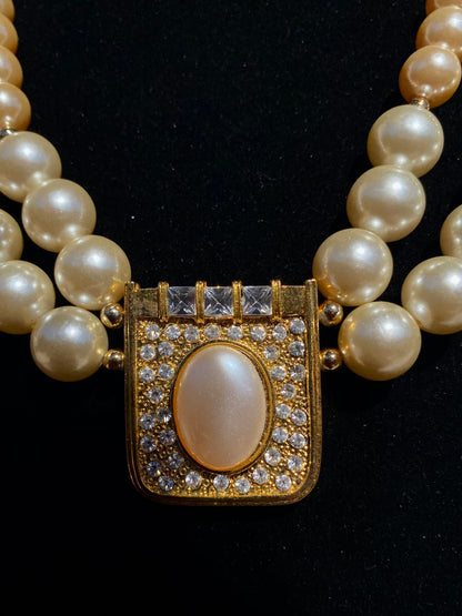 SH Faux Pearl Double Strand Studded Necklace