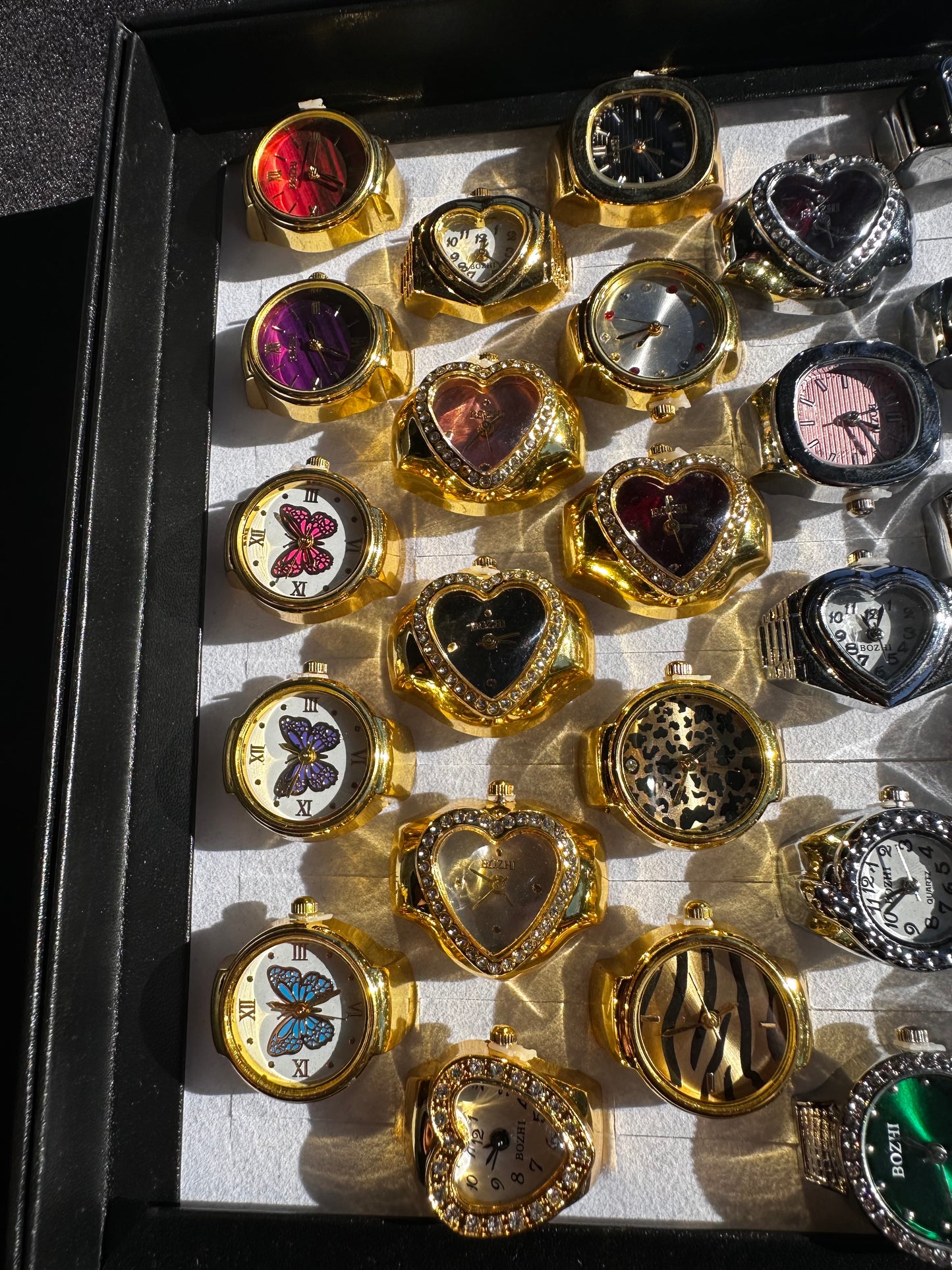 Black Square Gold Ring Watch