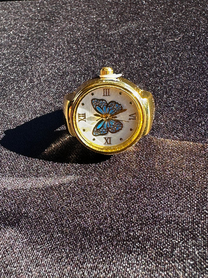 Blue Butterfly Gold Ring Watch