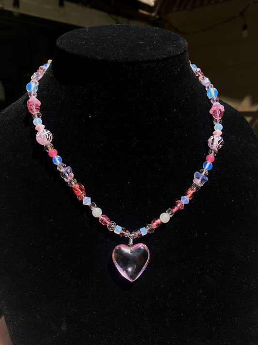 Pink and Opalite Heart Necklace