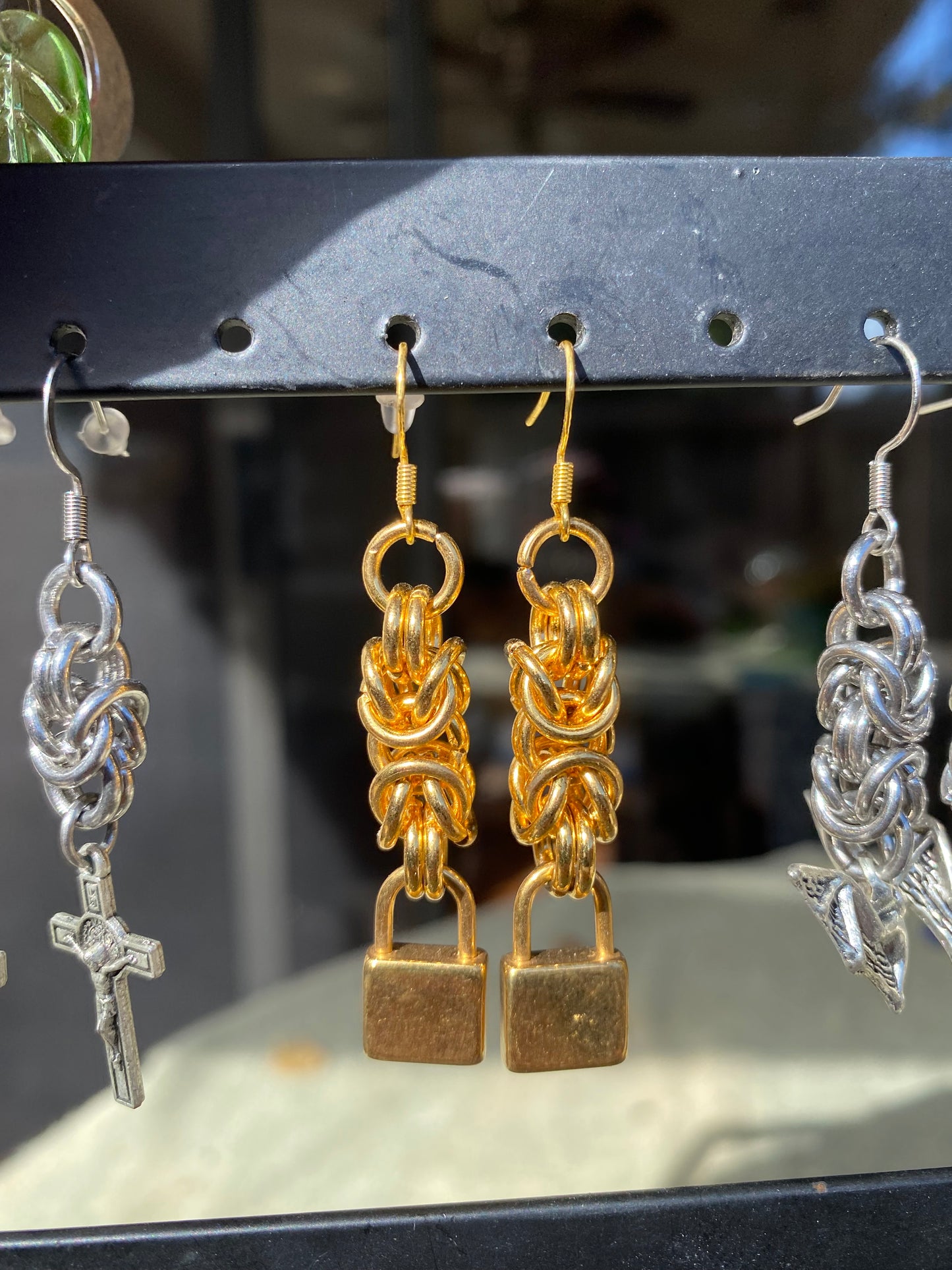 Gold Chainmail Lock Earrings