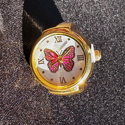 Pink Butterfly Gold Ring Watch
