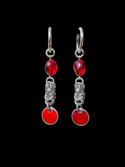 Red Chainmail Earrings