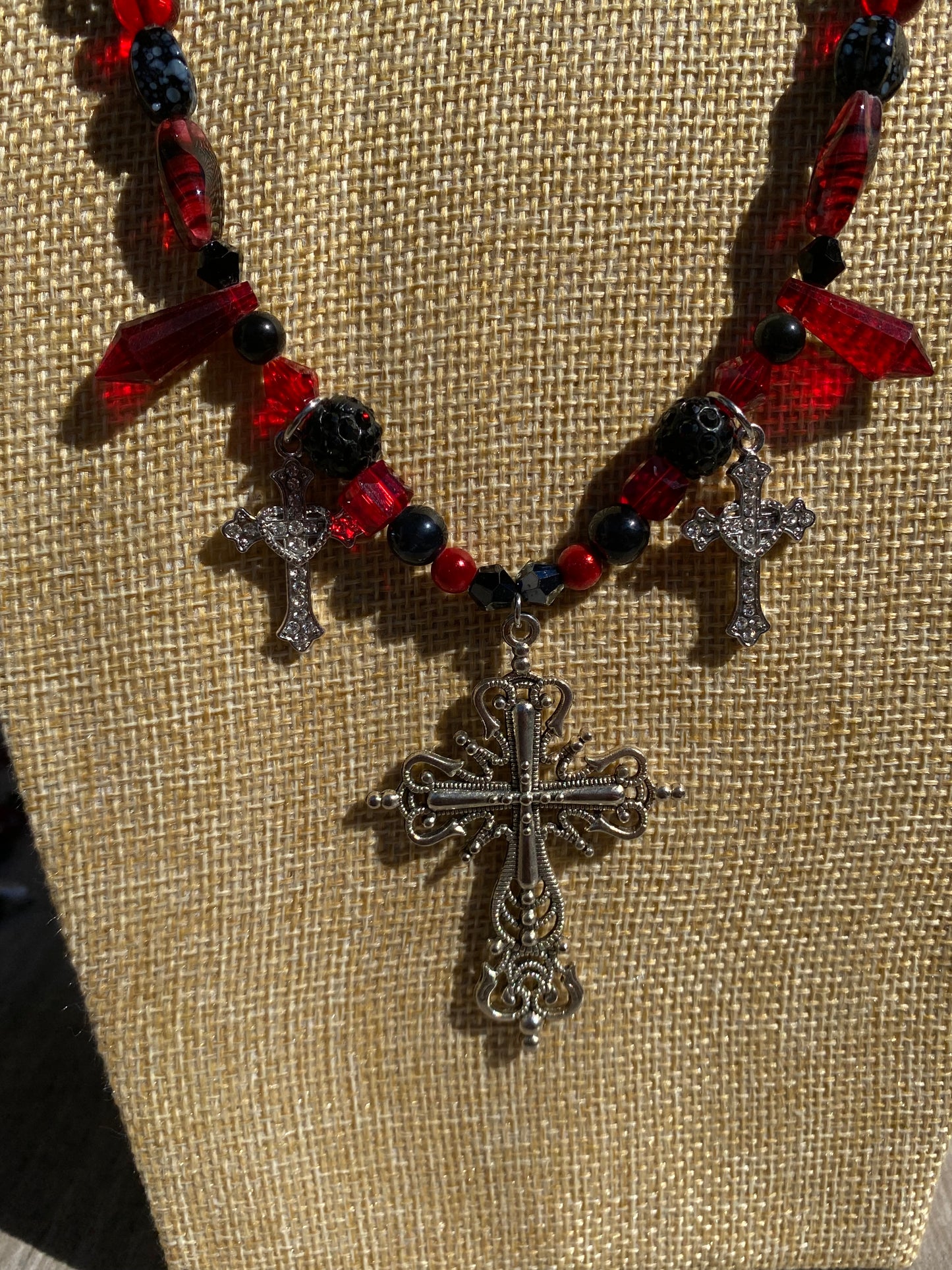 Red & Black Alternative Cross Necklace