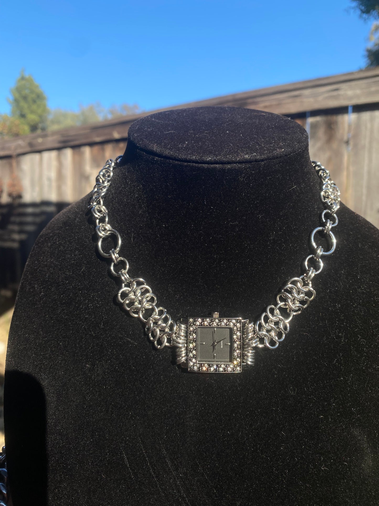 Stainless Steel Chainmail Watch Choker Necklace 